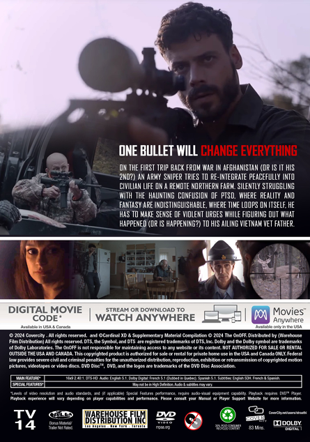 Canadian Sniper on DVD, drama movie featuring François Arnaud and Lothaire Bluteau, film still image with characters in intense scene