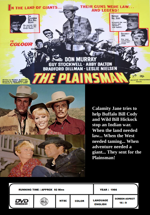Screenshot from The Plainsman DVD featuring Don Murray and Guy Stockwell in a Western movie scene.