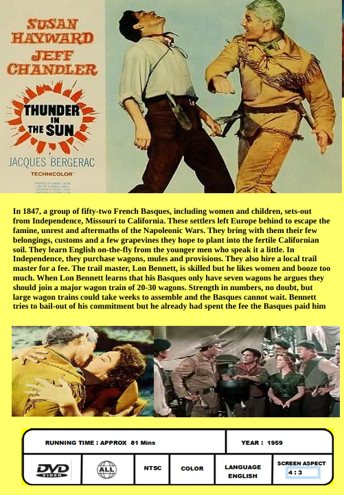 DVD cover of "Thunder in the Sun" featuring Susan Hayward and Jeff Chandler, action movie from FilmClassicsOnDVD.