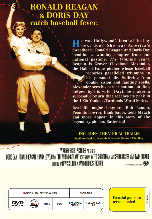 The Winning Team on DVD, Romance, Ronald Reagan, Doris Day