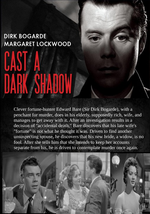 Screenshot of the DVD cover for "Cast a Dark Shadow," a crime movie starring Dirk Bogarde and Margaret Lockwood from FilmClassicsDVD.