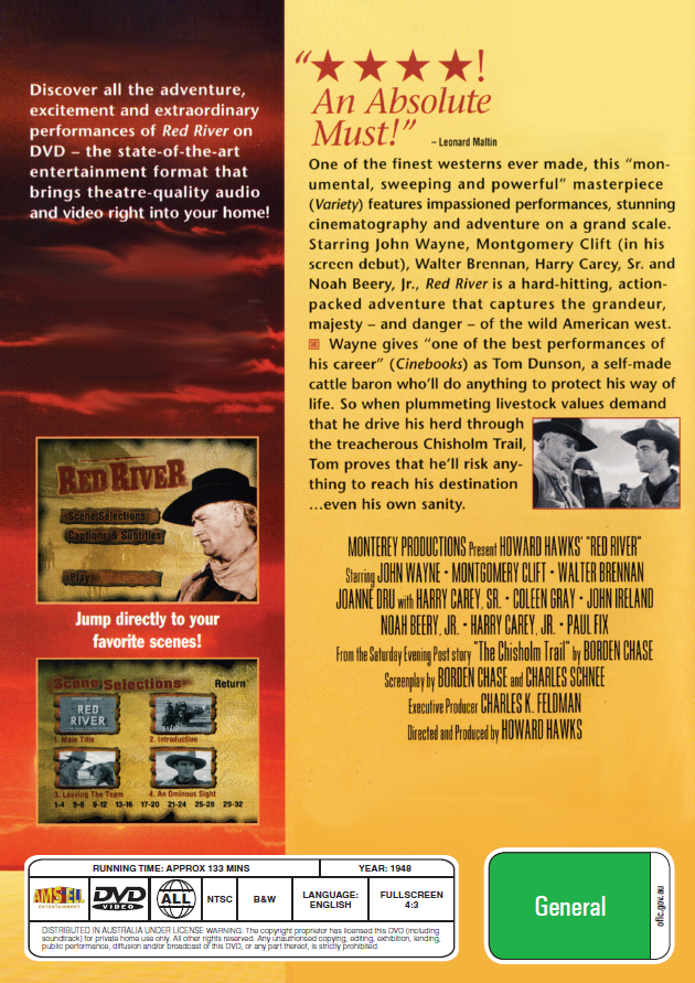 Red River on DVD, Drama, John Wayne, Montgomery Clift (Copy)