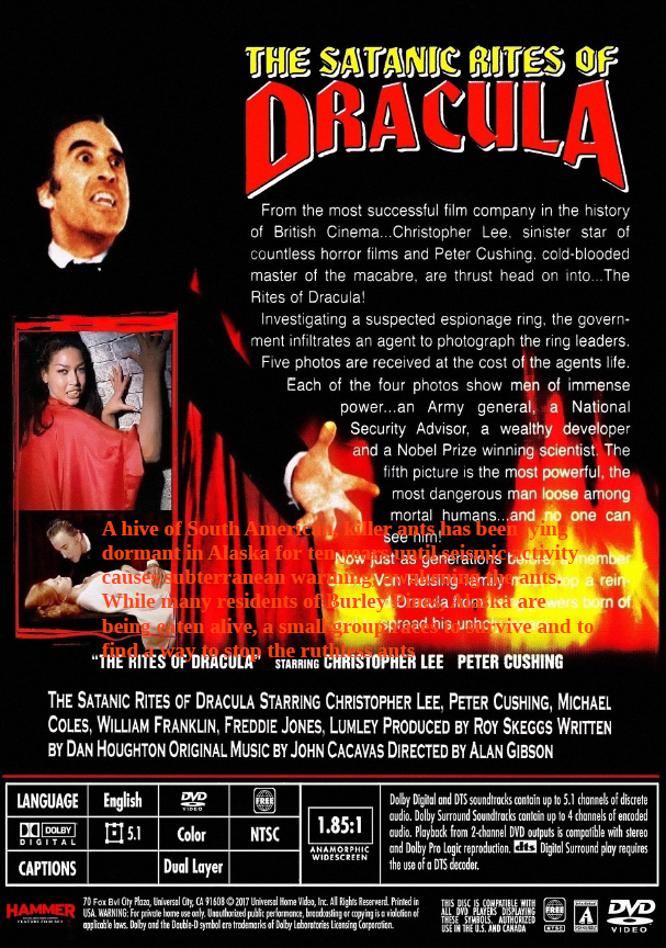 The Satanic Rites Of Dracula on DVD, Horror, Christopher Lee, Peter Cushing