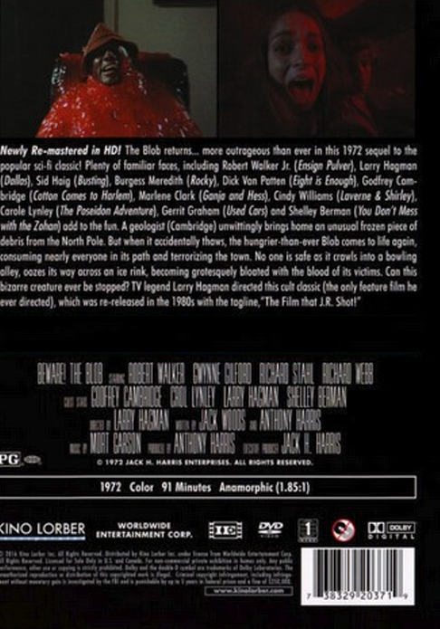Screenshot from the DVD cover of Beware! The Blob comedy movie starring Robert Walker Jr. and Gwynne Gilford, part of FilmsClassics on DVD.