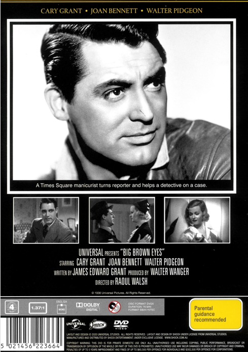 Screenshot from the comedy film "Big Brown Eyes" starring Cary Grant and Joan Bennett, DVD cover image.