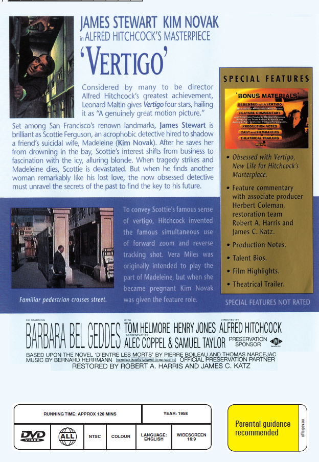 Vertigo on DVD, Mystery, James Stewart, Kim Novak