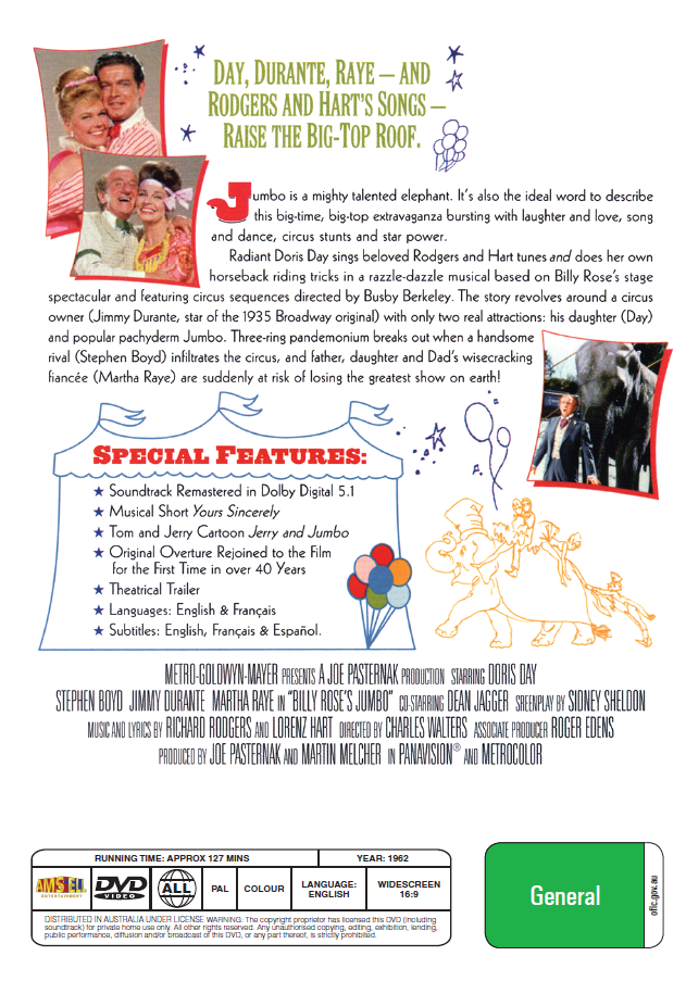 Billy Rose's Jumbo on DVD, Musical, Doris Day, Jimmy Durante