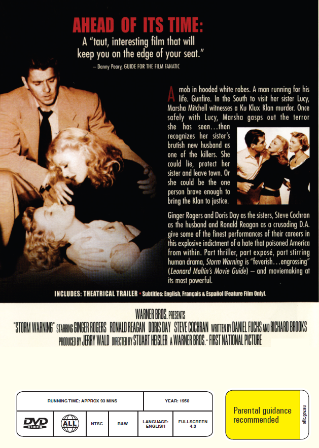 Storm Warning on DVD, Drama, Ronald Reagan, Ginger Rogers