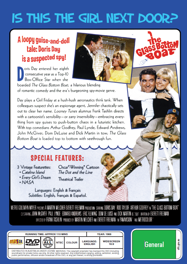 The Glass Bottom Boat on DVD, Romance, Doris Day, Rod Taylor