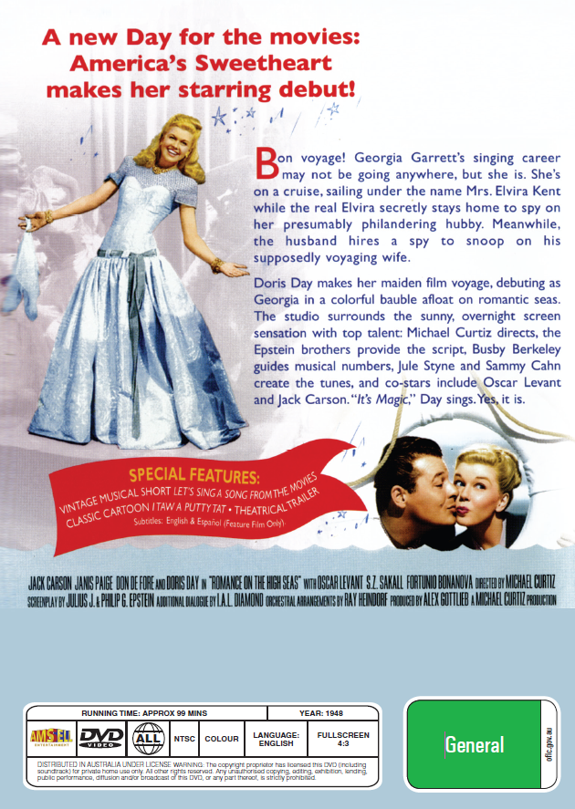 Romance On The High Seas on DVD, Romance, Jack Carson, Janis Paige