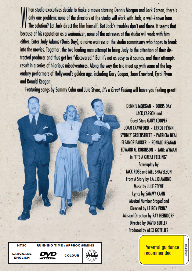 It's A Great Feeling On DVD, Comedy, Doris Day, Dennis Morgan