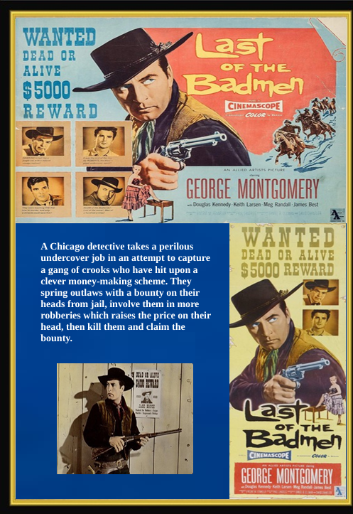 Screenshot from the Western DVD "Last of the Badmen" featuring George Montgomery and Keith Larsen, showing on-screen movie scene.