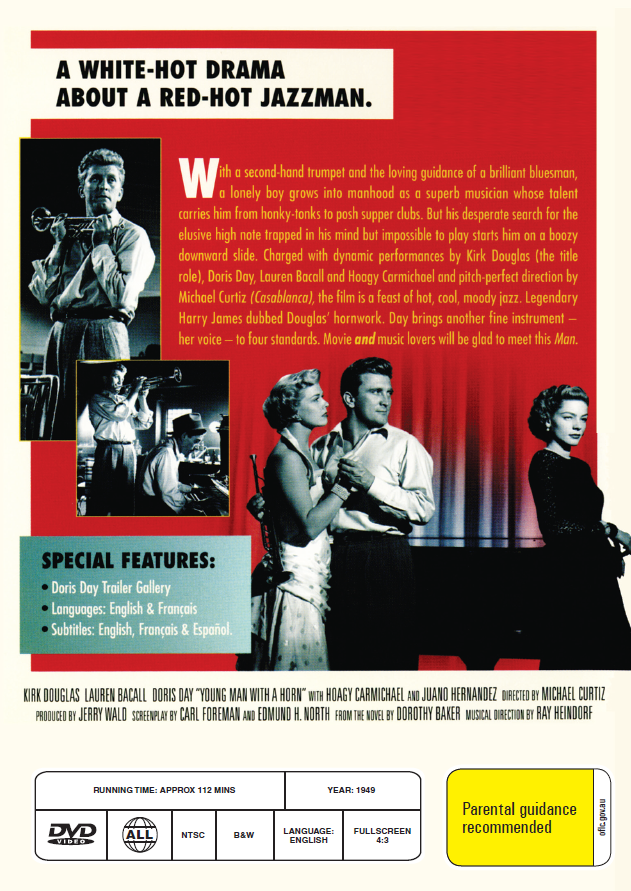 Young Man With A Horn On DVD, Drama, Kirk Douglas, Lauren Bacall