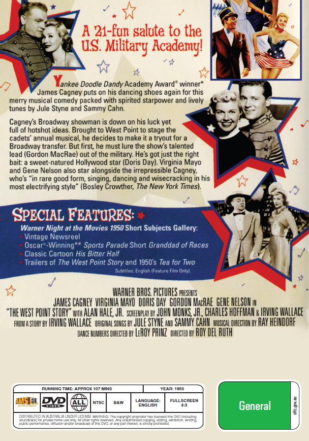 The West Point Story On DVD, Comedy, James Cagney, Virginia Mayo