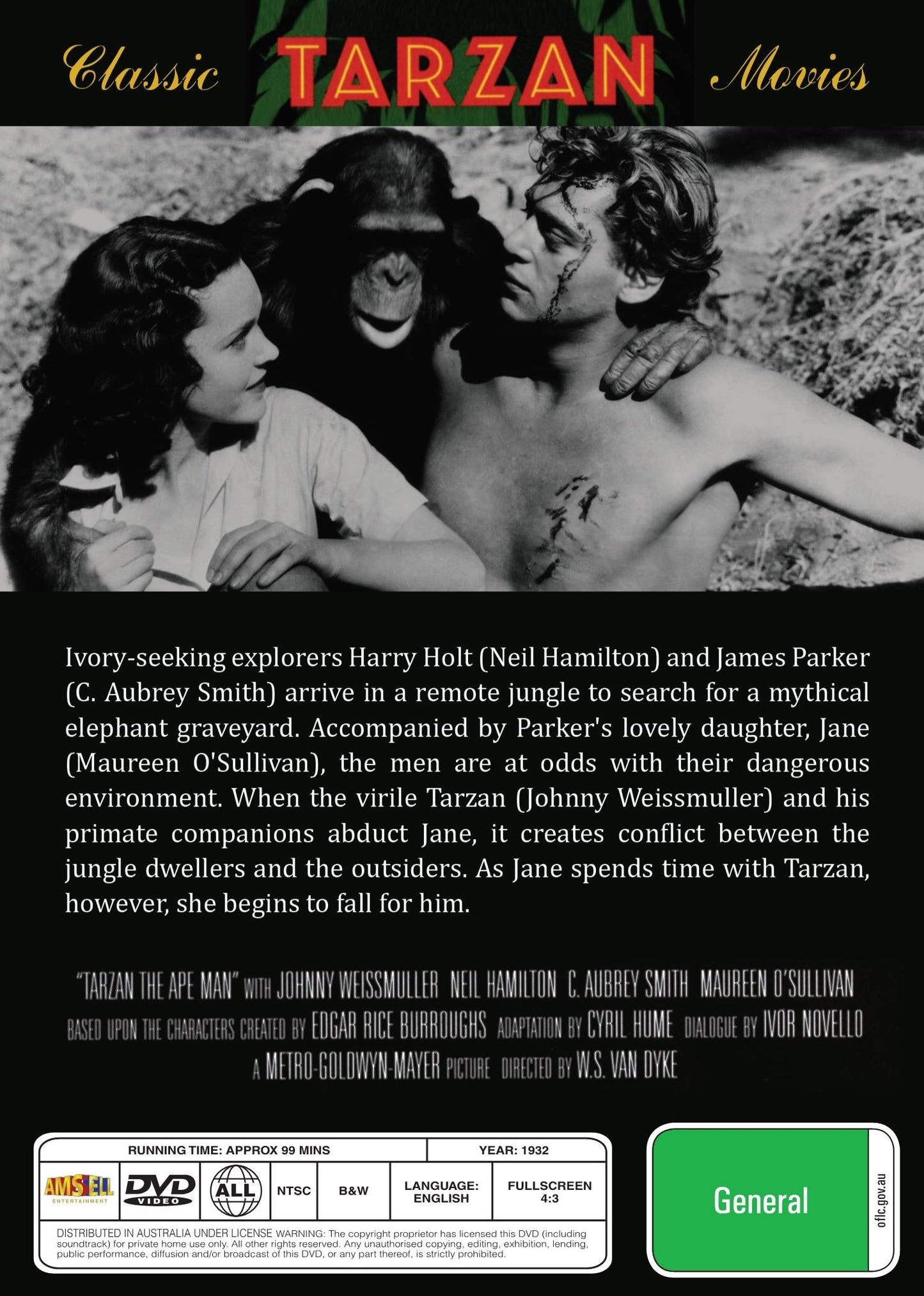 Tarzan the Ape Man on DVD, Action, Johnny Weissmuller, Neil Hamilton