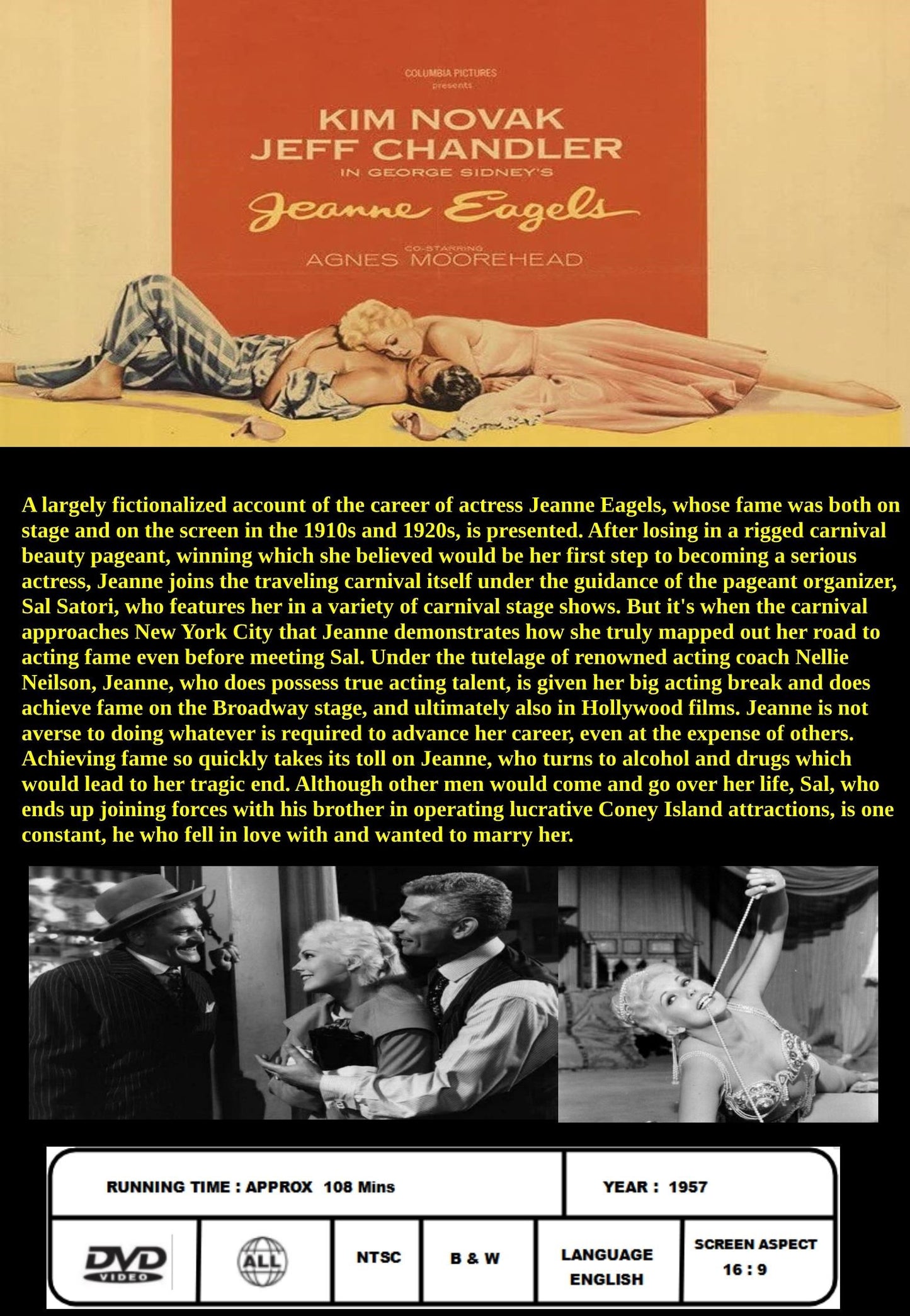 Jeanne Eagels on DVD, Drama, Kim Novak, Jeff Chandler