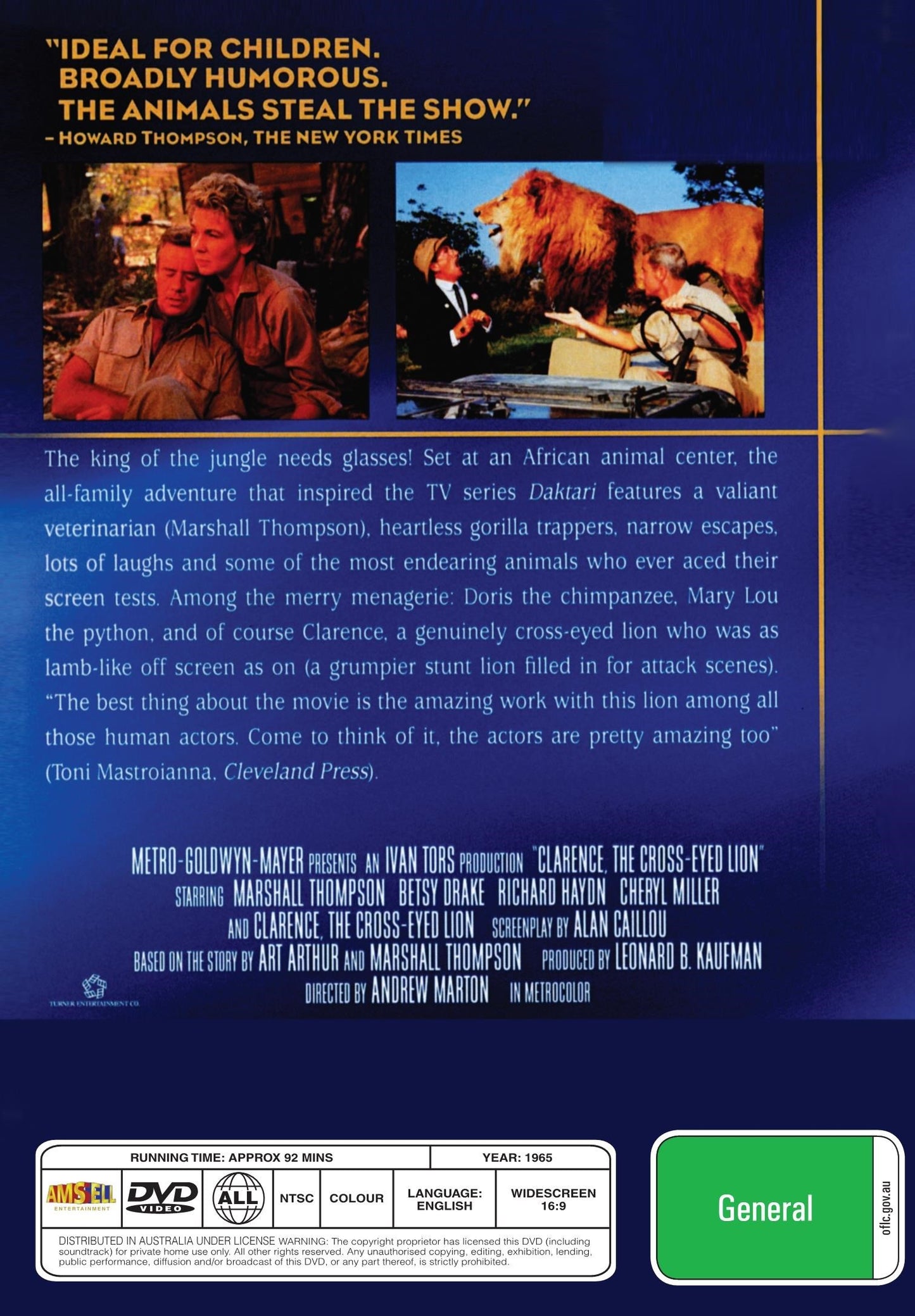 Clarence, the Cross-Eyed Lion on DVD, Comedy, Marshall Thompson, Richard Haydn