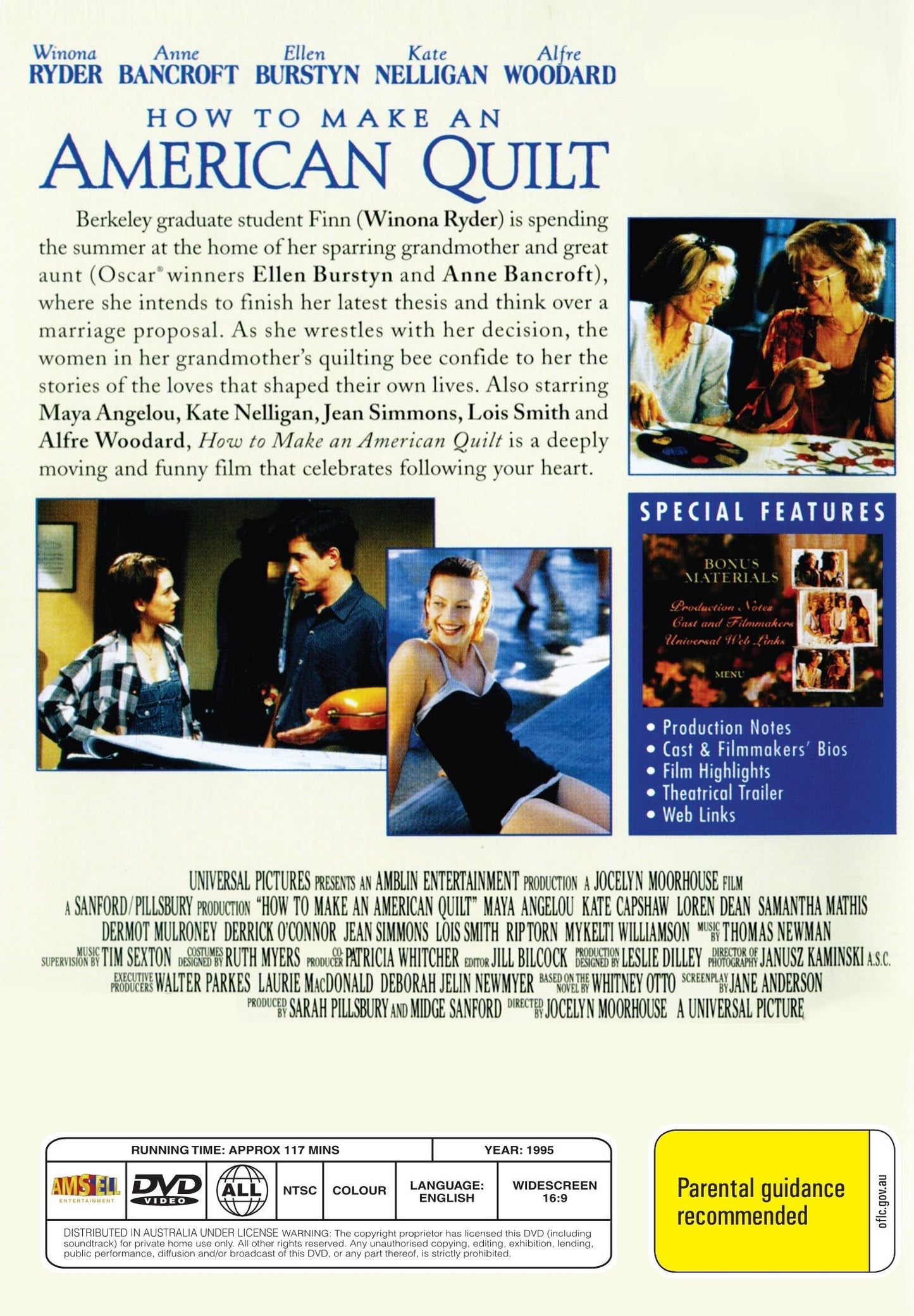 How to Make an American Quilt on DVD, Romance, Winona Ryder, Ellen Burstyn