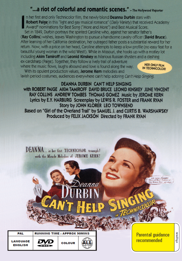 Can't Help Singing On DVD, Musical, Deanna Durbin, Robert Paige