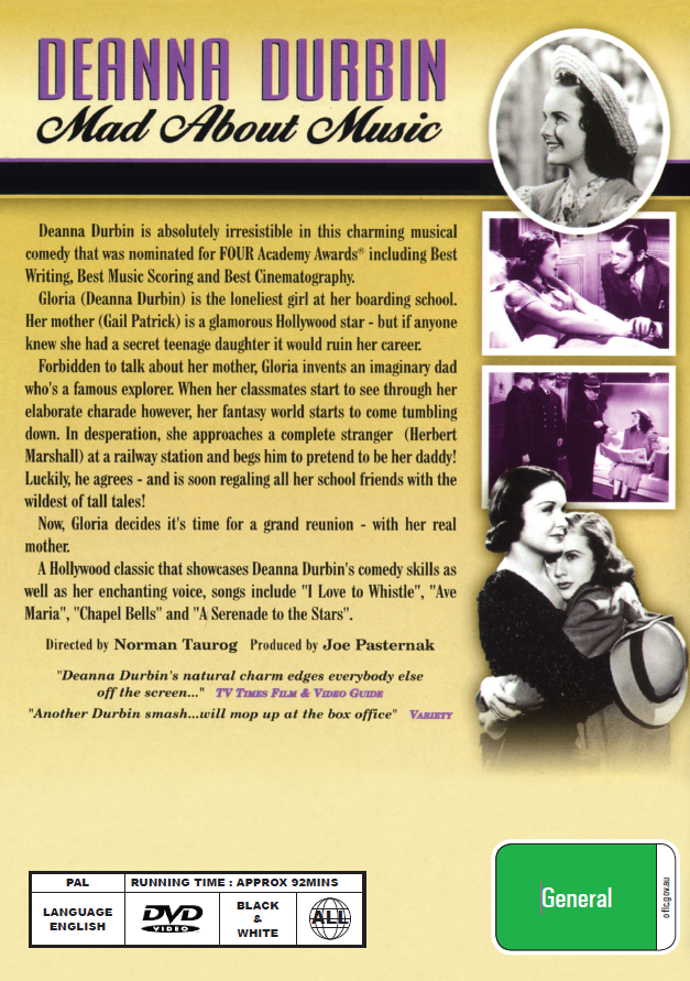 Mad About Music on DVD, Musical, Deanna Durbin, Herbert Marshall