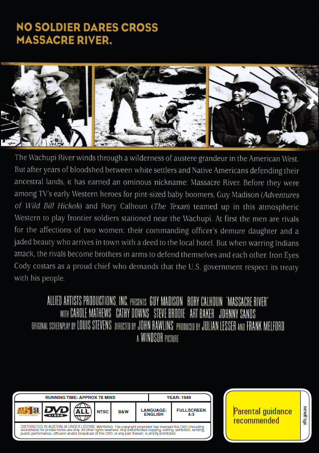Massacre River on DVD, Western, Guy Madison, Rory Calhoun