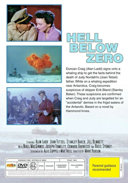New DVD of Hell Below Zero (1954) featuring Alan Ladd and Joan Tetzel, with cover art showing the film title and main actors