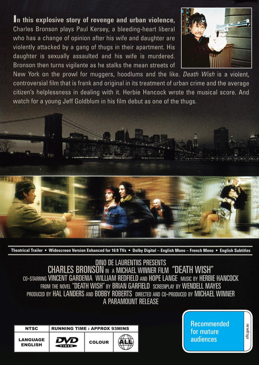 Death Wish DVD featuring Charles Bronson and Hope Lange, drama movie from the Movies and DVDs collection.