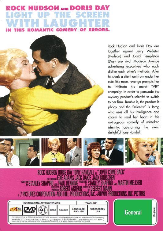 Lover Come Back DVD featuring Rock Hudson and Doris Day, comedy movie from the collection of rareandcollectibledvds