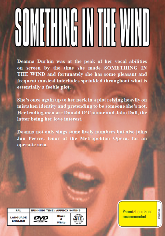 DVD cover of "Something In The Wind" musical movie featuring Harry Kurnitz and William Bowers, from rareandcollectibledvds.