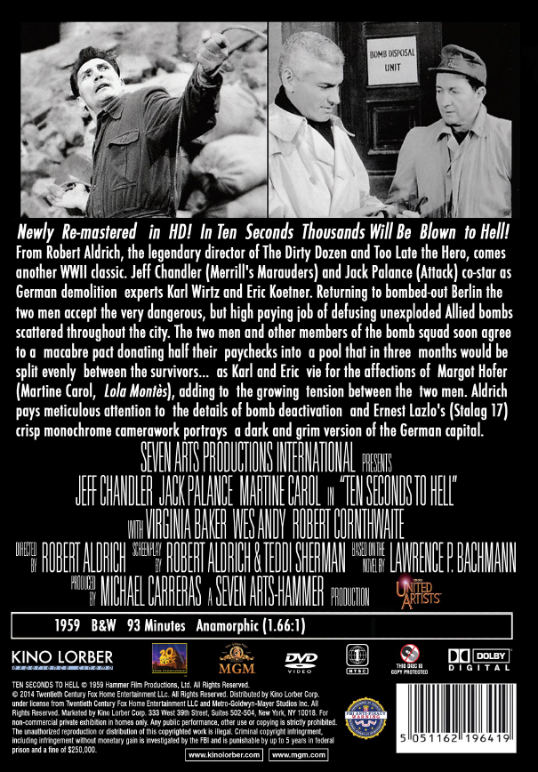 DVD cover of "Ten Seconds To Hell" featuring Jack Palance and Jeff Chandler, action movie from the Rare and Collectible DVDs collection.