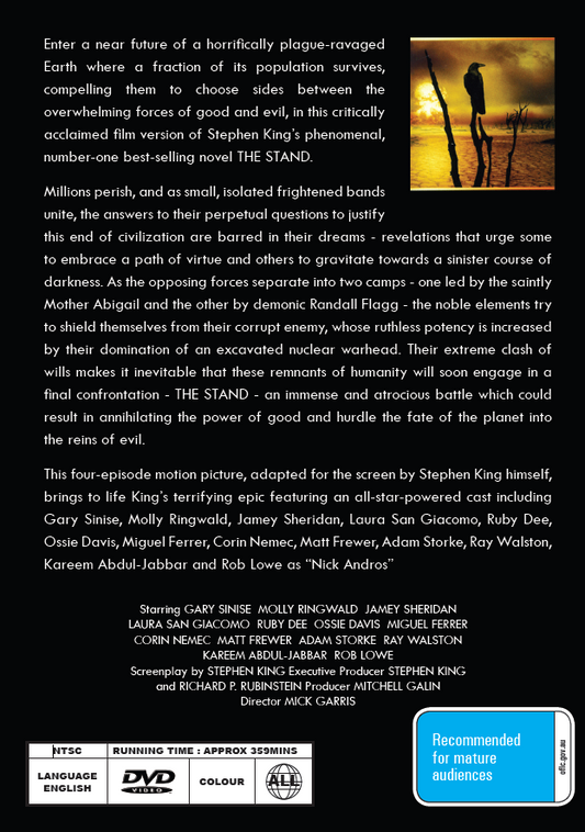 Screenshot from The Stand DVD featuring dystopian sci-fi with Gary Sinise and Molly Ringwald, part of rareandcollectibledvds collection.