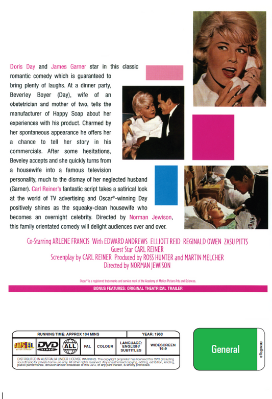DVD cover of "The Thrill Of It All" comedy starring Doris Day and James Garner, featuring a scene from the movie.