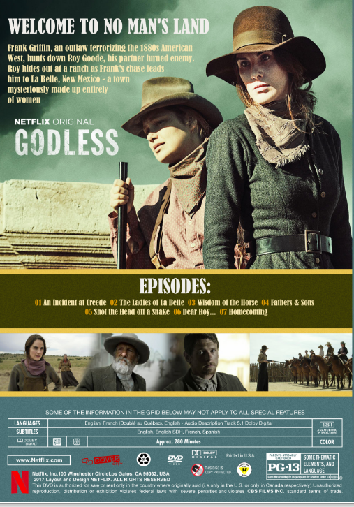Godless Season 1 DVD featuring Western TV series with Jeff Daniels and Michelle Dockery, from Rare and Collectible DVDs.
