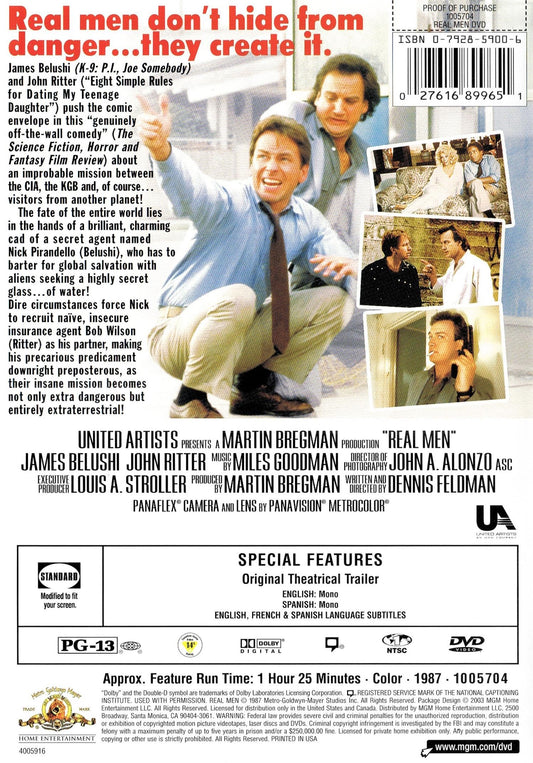 DVD cover of the comedy movie "Real Men" featuring Jim Belushi and John Ritter, from the Movies & DVDs collection.