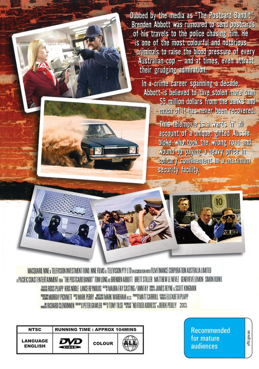 The Postcard Bandit DVD featuring crime drama with Tom Long and Brett Stiller, from Rare and Collectible DVDs.