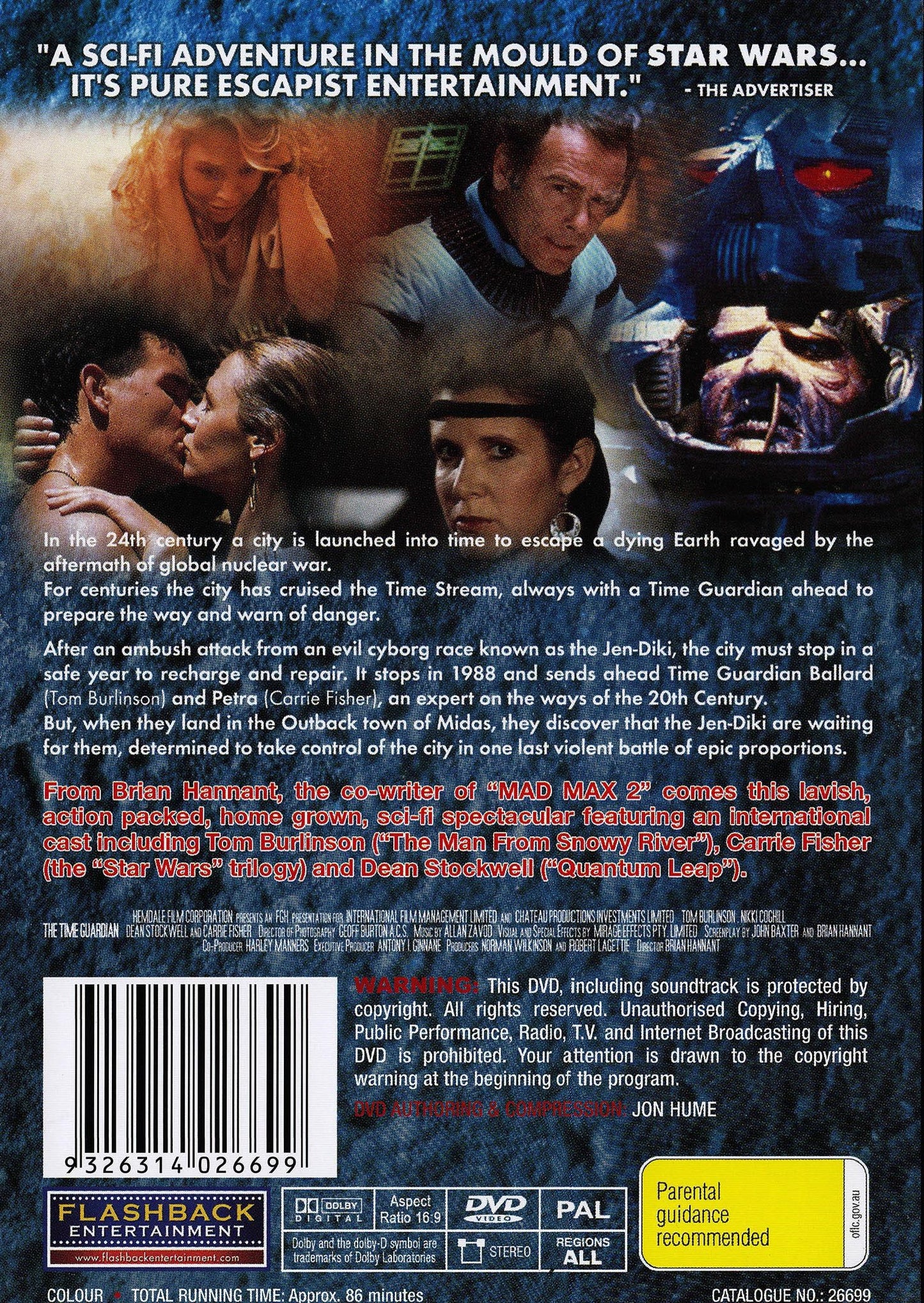 DVD cover image of The Time Guardian action movie featuring Tom Burlinson and Nikki Coghill, from Rare and Collectible DVDs.