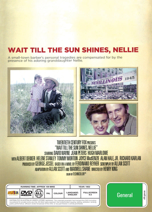 DVD of "Wait Till the Sun Shines, Nellie" (1952) featuring Jean Peters and David Wayne, from Timeless Classic DVD collection.