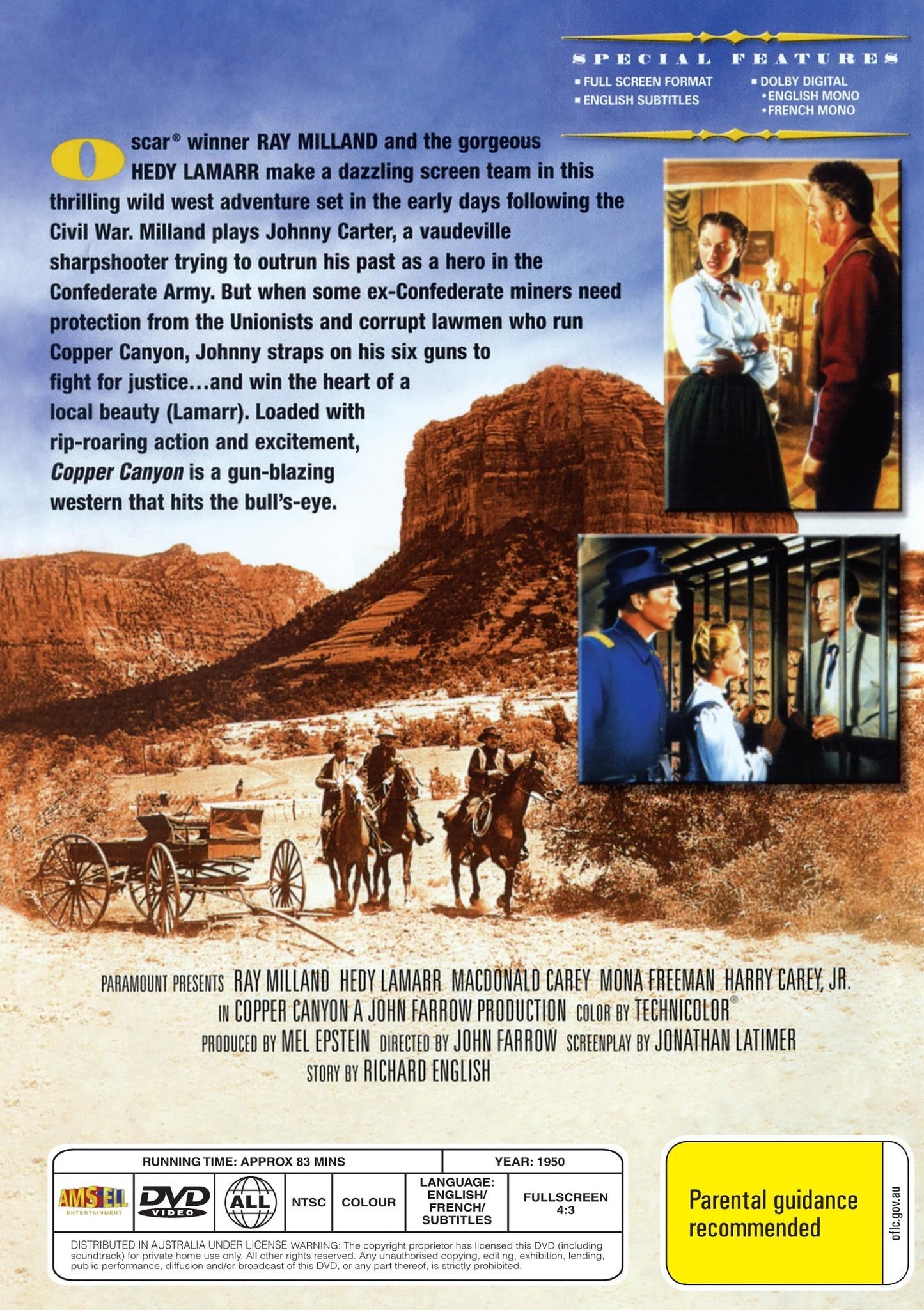 Copper Canyon on DVD, Western, Ray Milland, Hedy Lamarr