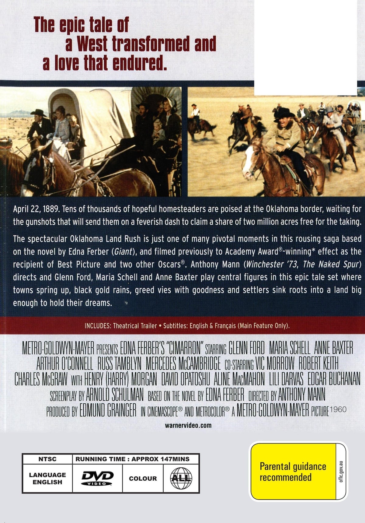 Cimarron DVD featuring Glenn Ford and Maria Schell, a drama movie on a collectible DVD from rareandcollectibledvds.
