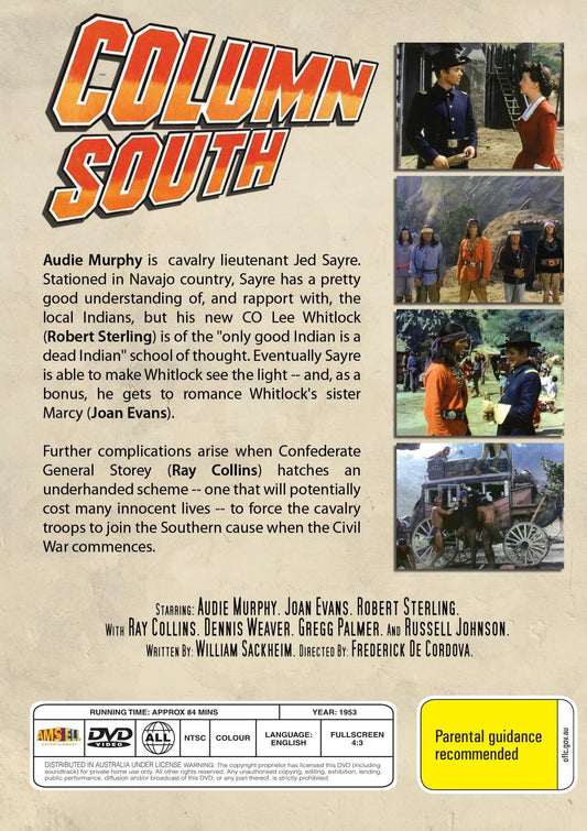 Column South DVD featuring Western movie with Audie Murphy and Joan Evans, collectible Western film on DVD.