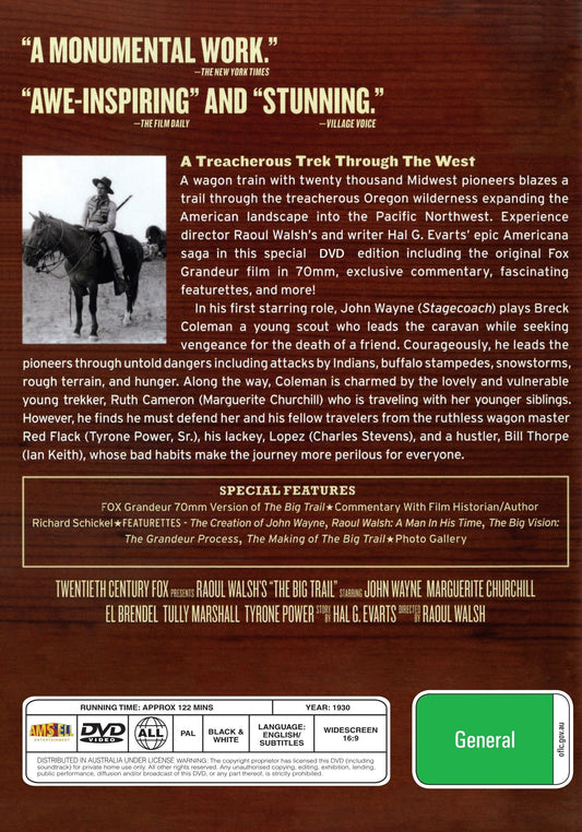 DVD cover of The Big Trail drama featuring John Wayne and Marguerite Churchill, classic Western movie from Rareandcollectibledvds.