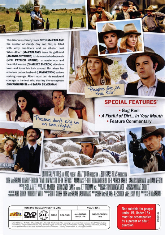 A Million Ways to Die in the West DVD featuring Seth MacFarlane and Liam Neeson, comedy movie from Rare and Collectible DVDs.