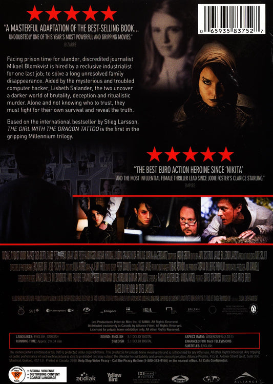DVD cover of The Girl with the Dragon Tattoo crime movie starring Michael Nyqvist and Noomi Rapace, part of Movies & DVDs collection.