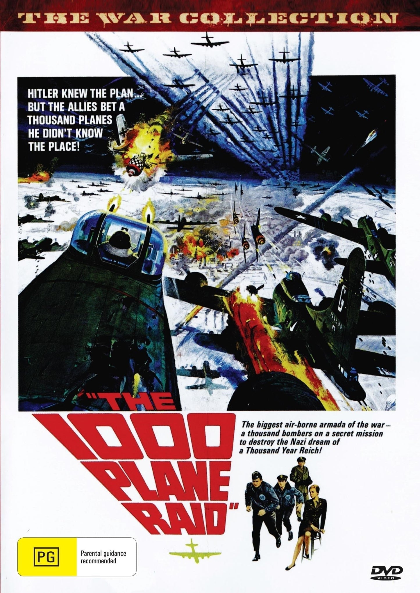 DVD cover for "The 1000 Plane Raid" featuring Christopher George and Laraine Stephens, depicting a wartime aircraft scene.