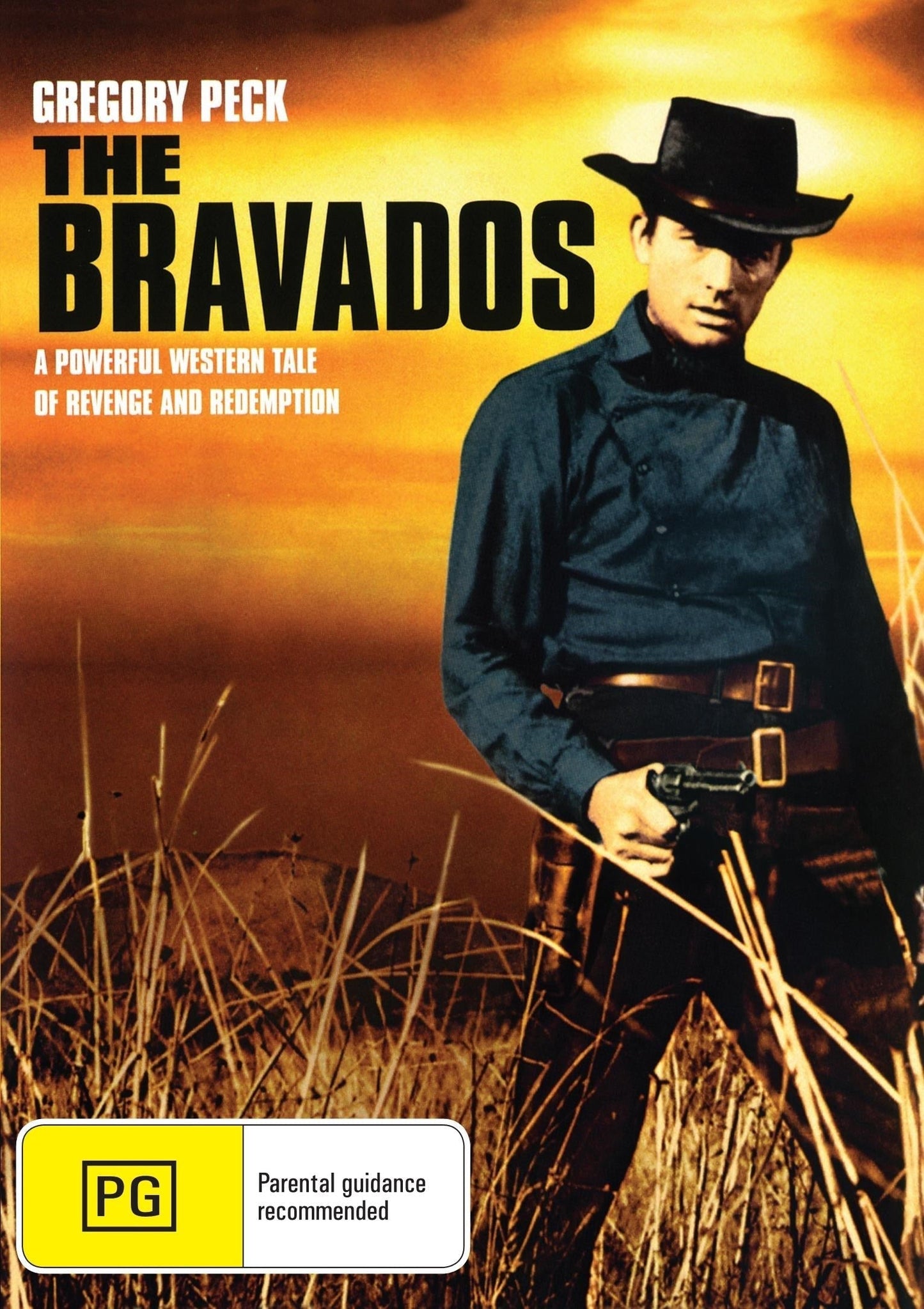 DVD cover of "The Bravados" featuring Gregory Peck and Joan Collins, classic Western film from RareAndCollectibleDVDs.