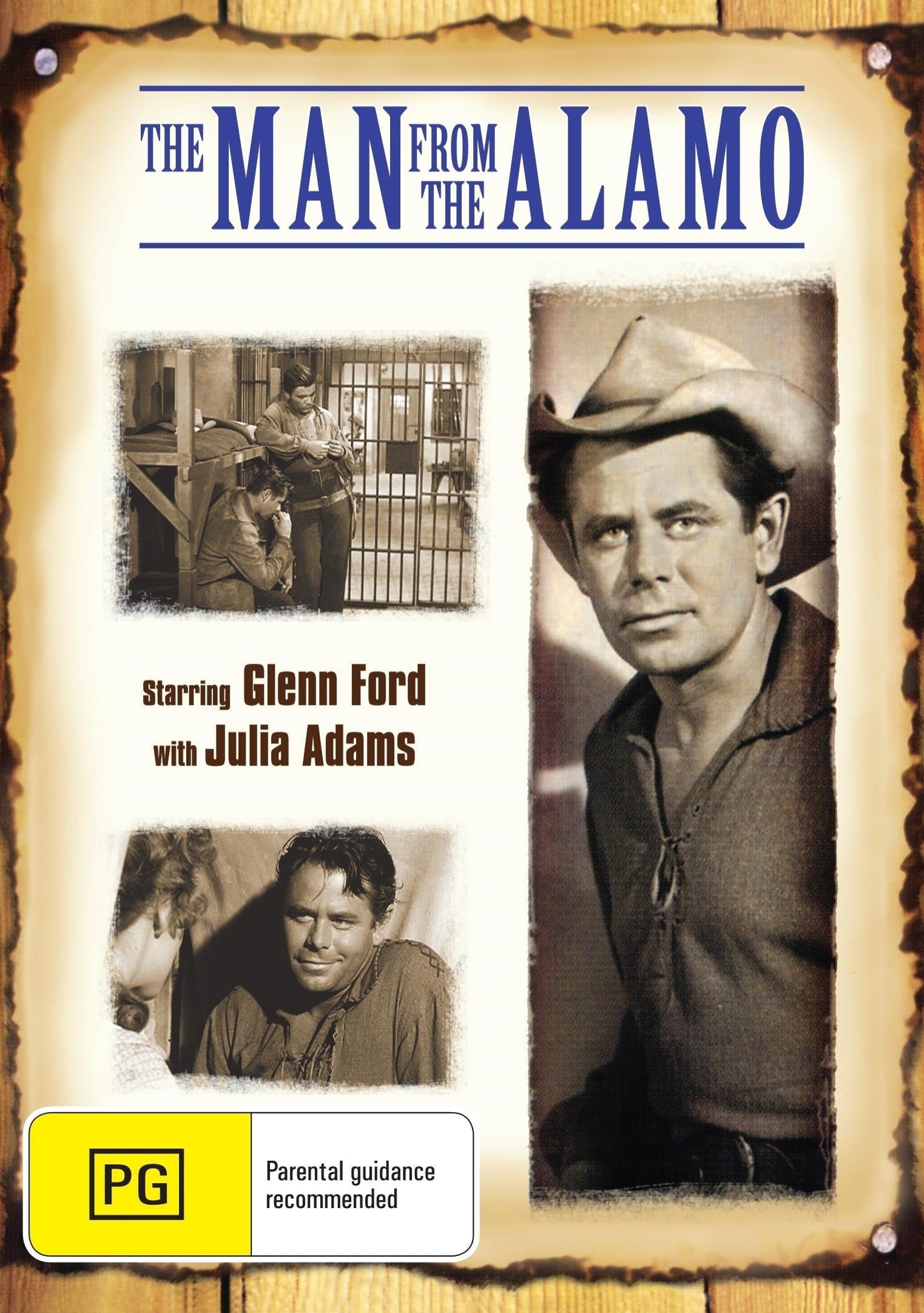 DVD cover of The Man From The Alamo Western with Glenn Ford and Julie Adams, available from Rare and Collectible DVDs.