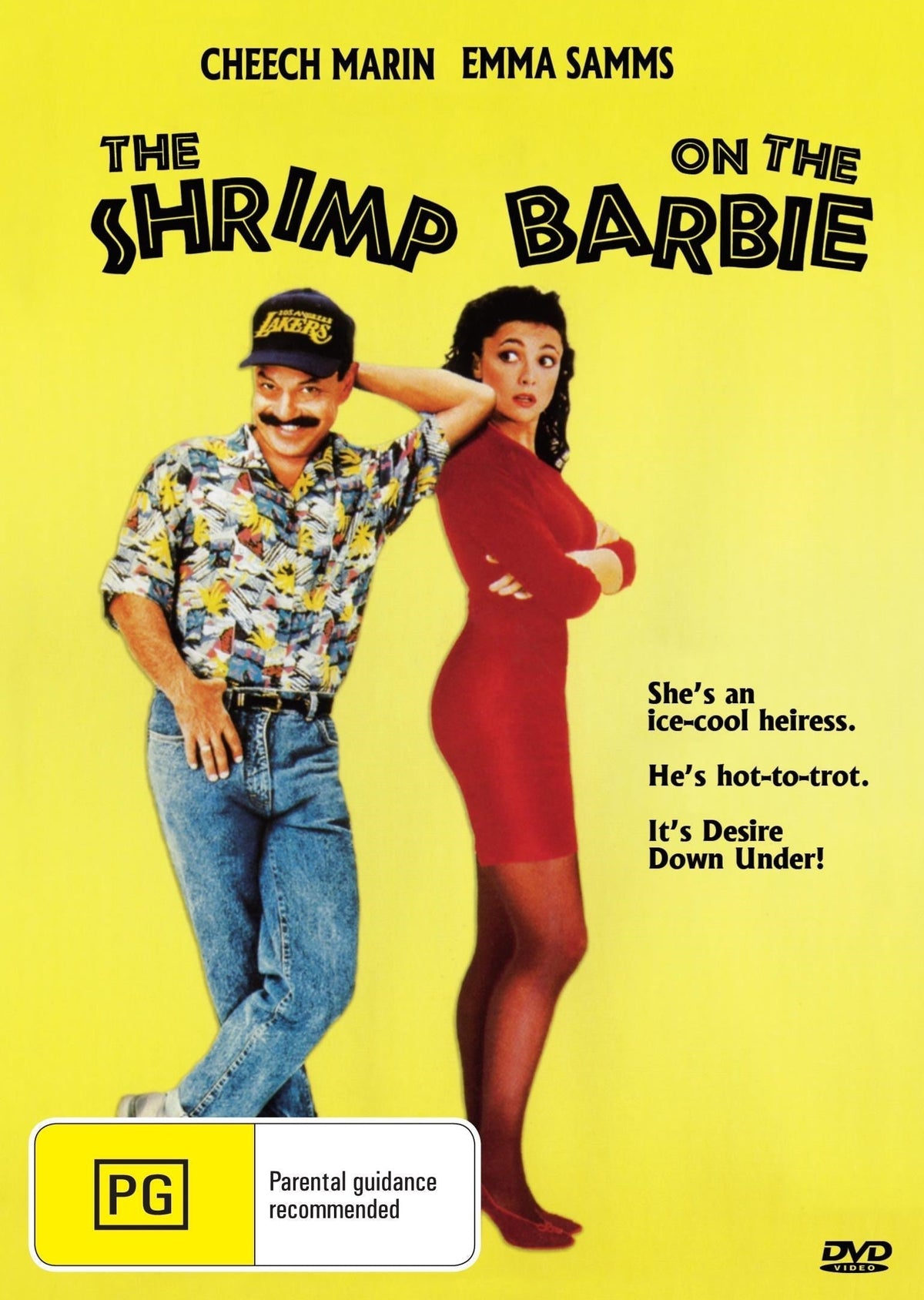 DVD cover of The Shrimp On The Barbie comedy featuring Cheech Marin and Emma Samms, available in variable format.