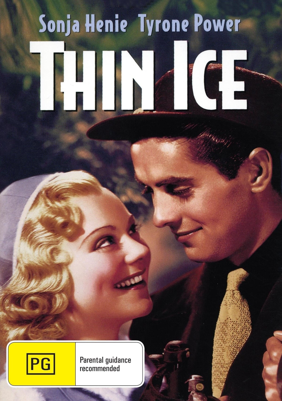 DVD cover of the comedy film "Thin Ice" starring Sonja Henie and Tyrone Power, available from Rare and Collectible DVDs.