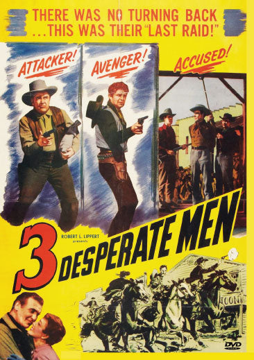 Three Desperate Men DVD, Western film featuring Preston Foster and Jim Davis, with actors in period western costumes.