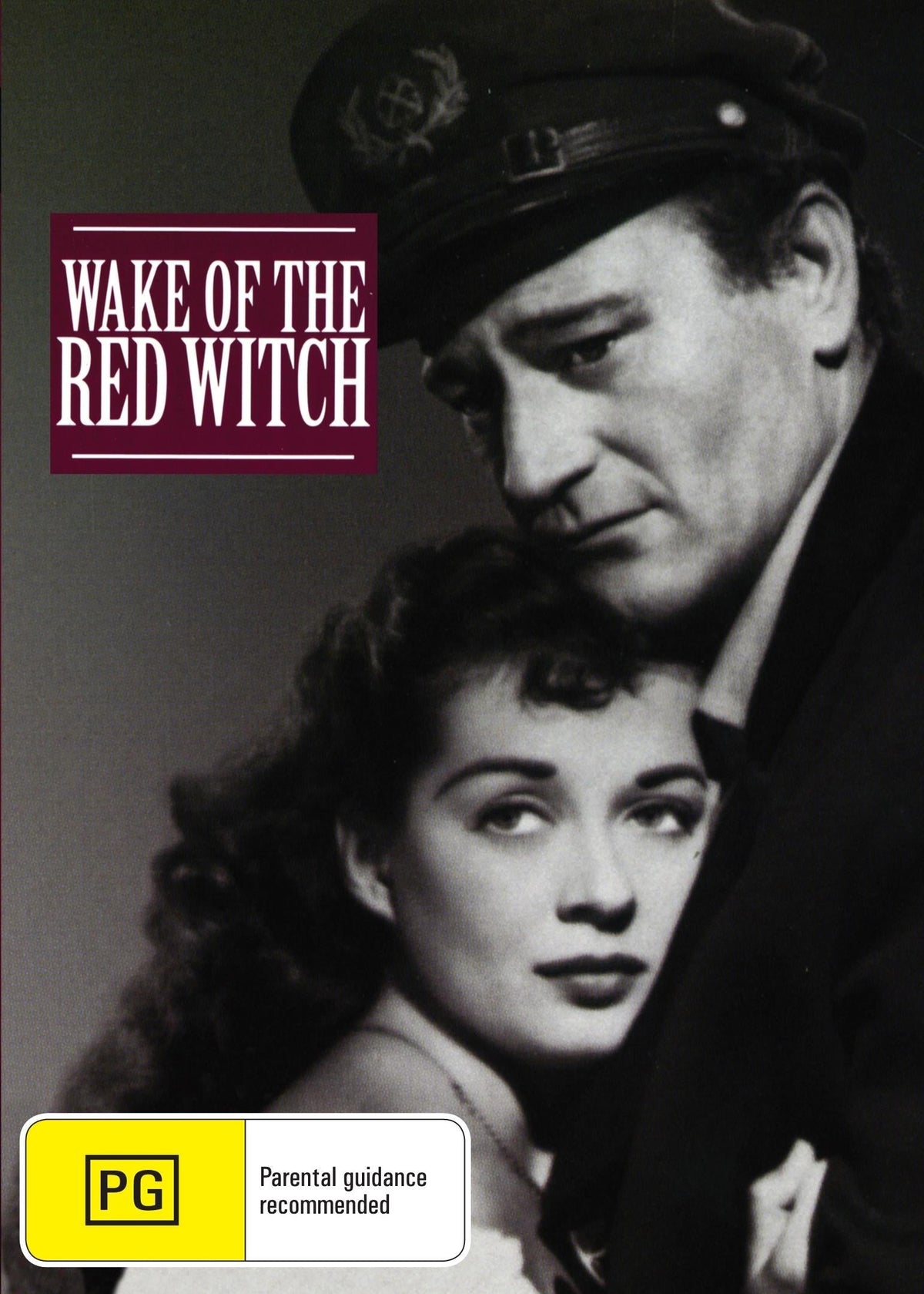 DVD cover of "Wake of the Red Witch" action film featuring John Wayne and Gail Russell, with vintage movie poster artwork.